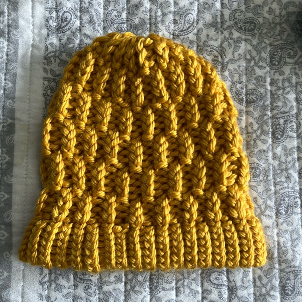 Handmade Gold Honeycomb Knit Hat with Cozy Fit